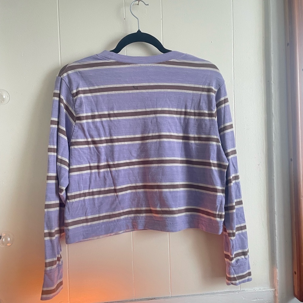 Wild Fable Striped Longsleeve Purple Brown White Crop Top Spring Summer Airy - Picture 4 of 5